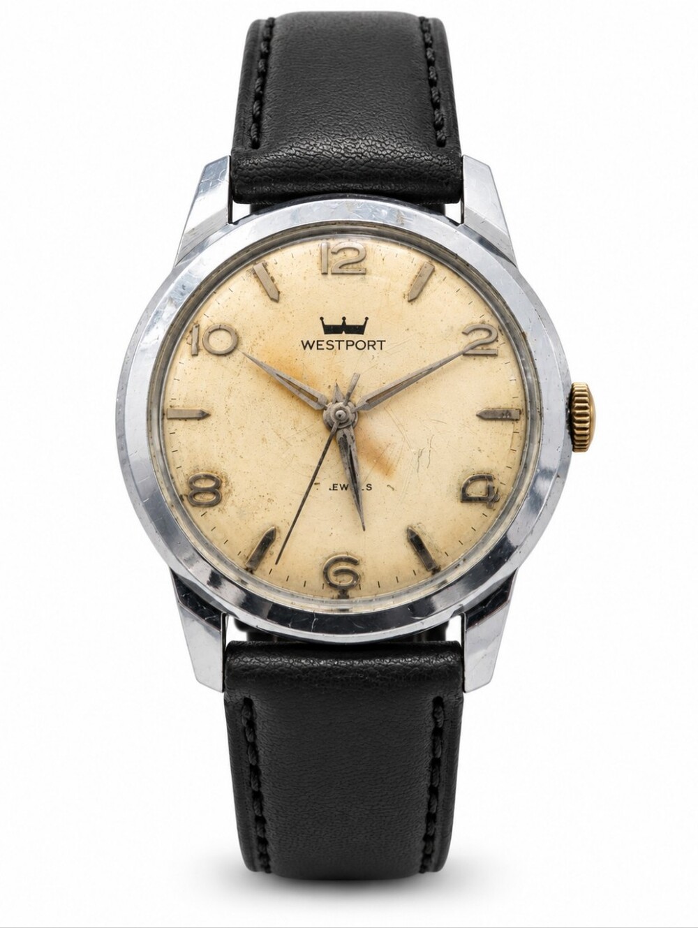 Westport Men's Silver-Tone Case Watch with Black Leather Strap